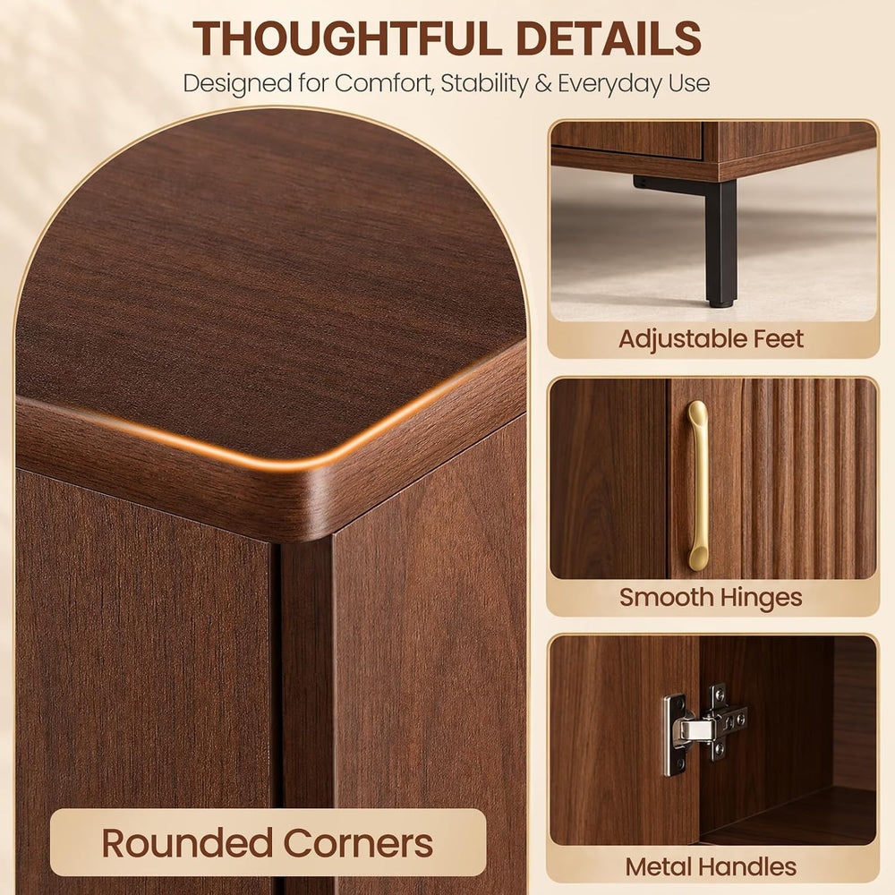 Fluted Buffet Cabinet with Charging Station and 2 Doors