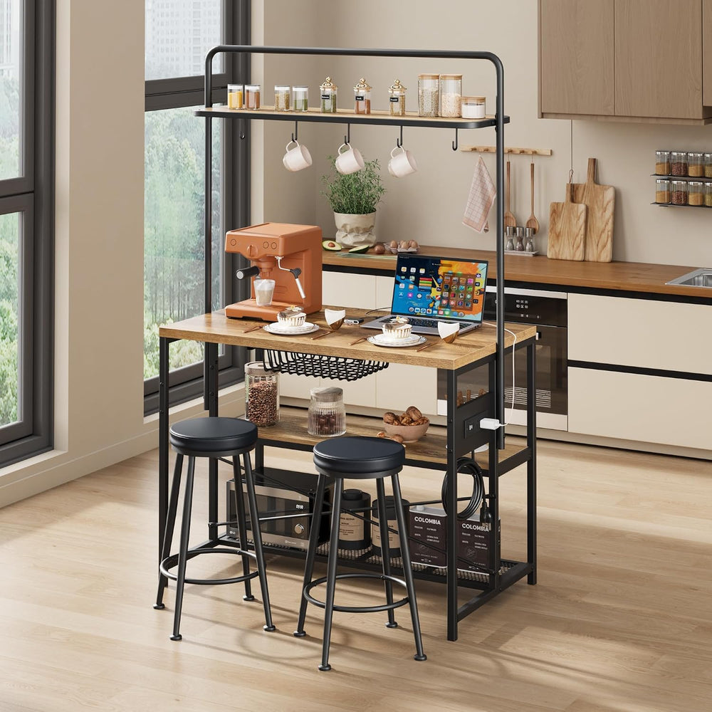 Kitchen Microwave Stand Coffee Bar Table with Storage, Natural | Small Kitche...