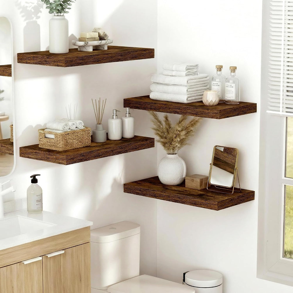 Vivelove 10 in Deep Floating Shelves 16” Set of 2, Rustic Brown