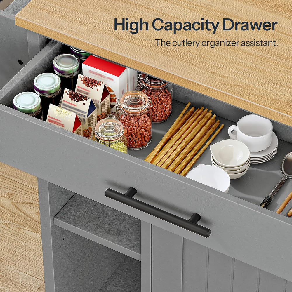 HOOBRO Kitchen Island with Trash Can Storage, Rolling Kitchen Island on Wheel...