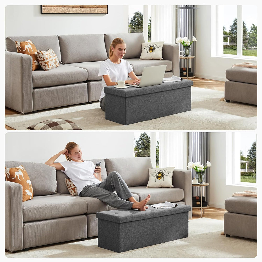 DUMOS 43 Inch Folding Storage Ottoman Bench, Upholstered Ottoman with Storage...