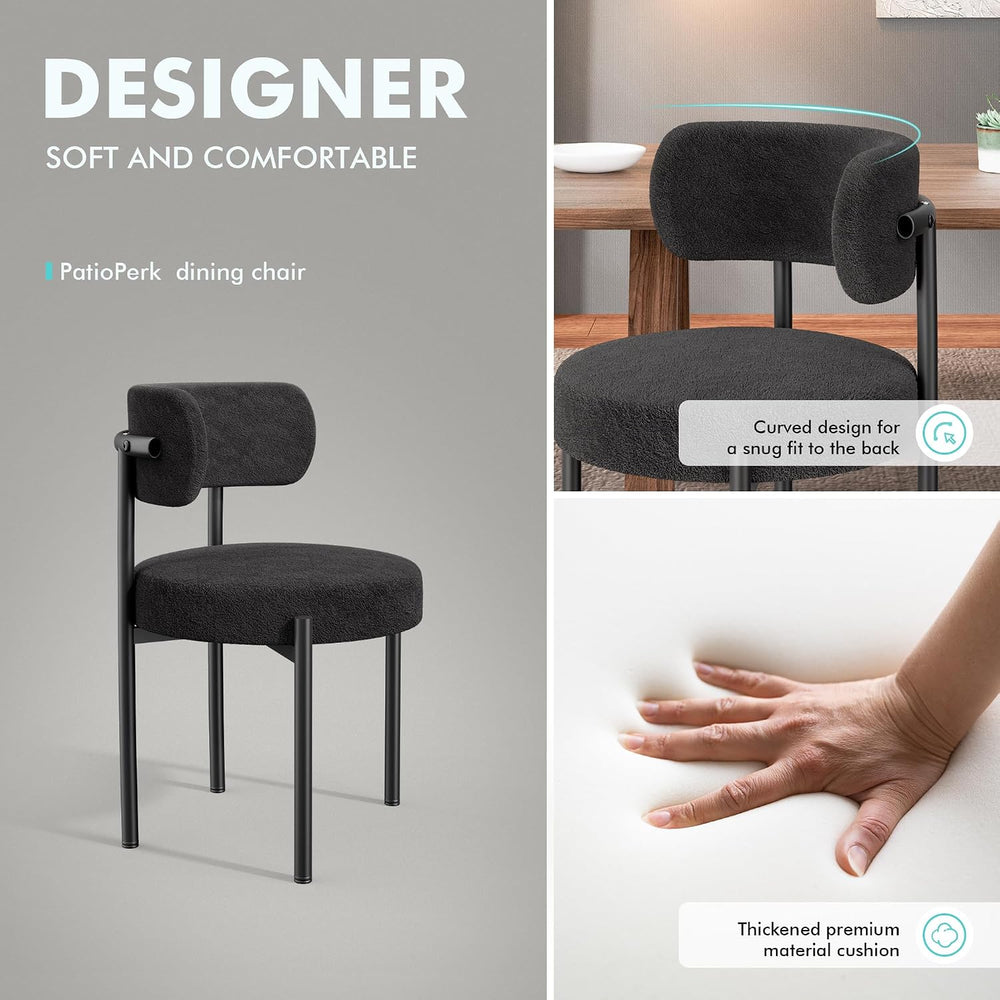 PatioPerk Boucle Dining Chairs Set of 2, Black Mid Century Morden Chair
