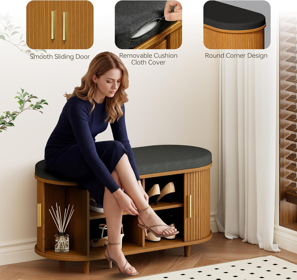 DHH 2-Tier Storage Bench,Wide Shoe Bench with Thickened Padded Seat Cushion, ...