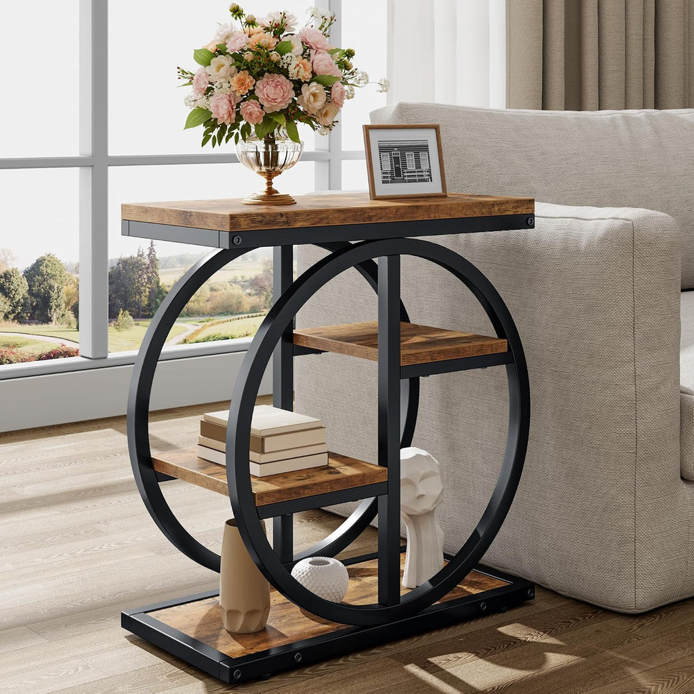 End Tables for Living Room, 4-Tier Narrow Side Table with Storage Space, Wood...