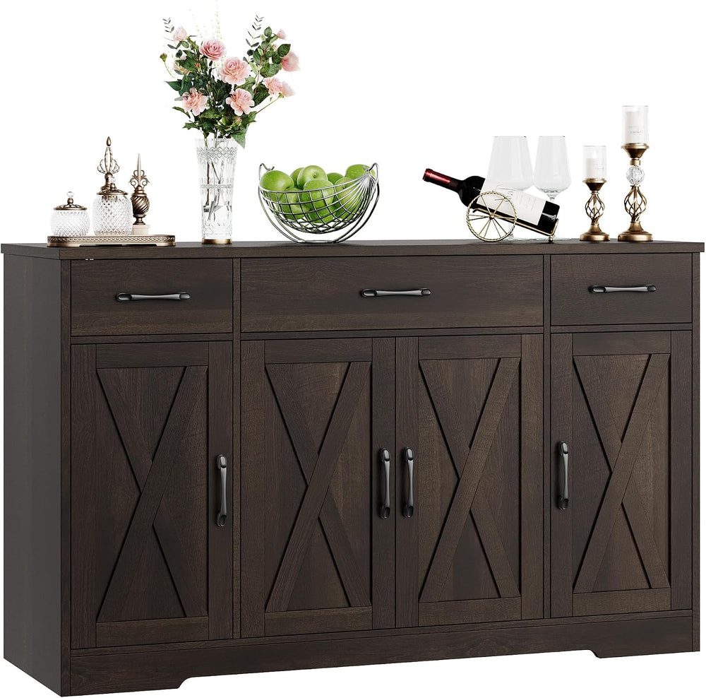 HOSTACK Kitchen Buffet Sideboard Storage Cabinet, Coffee Bar Cabinet, Brown