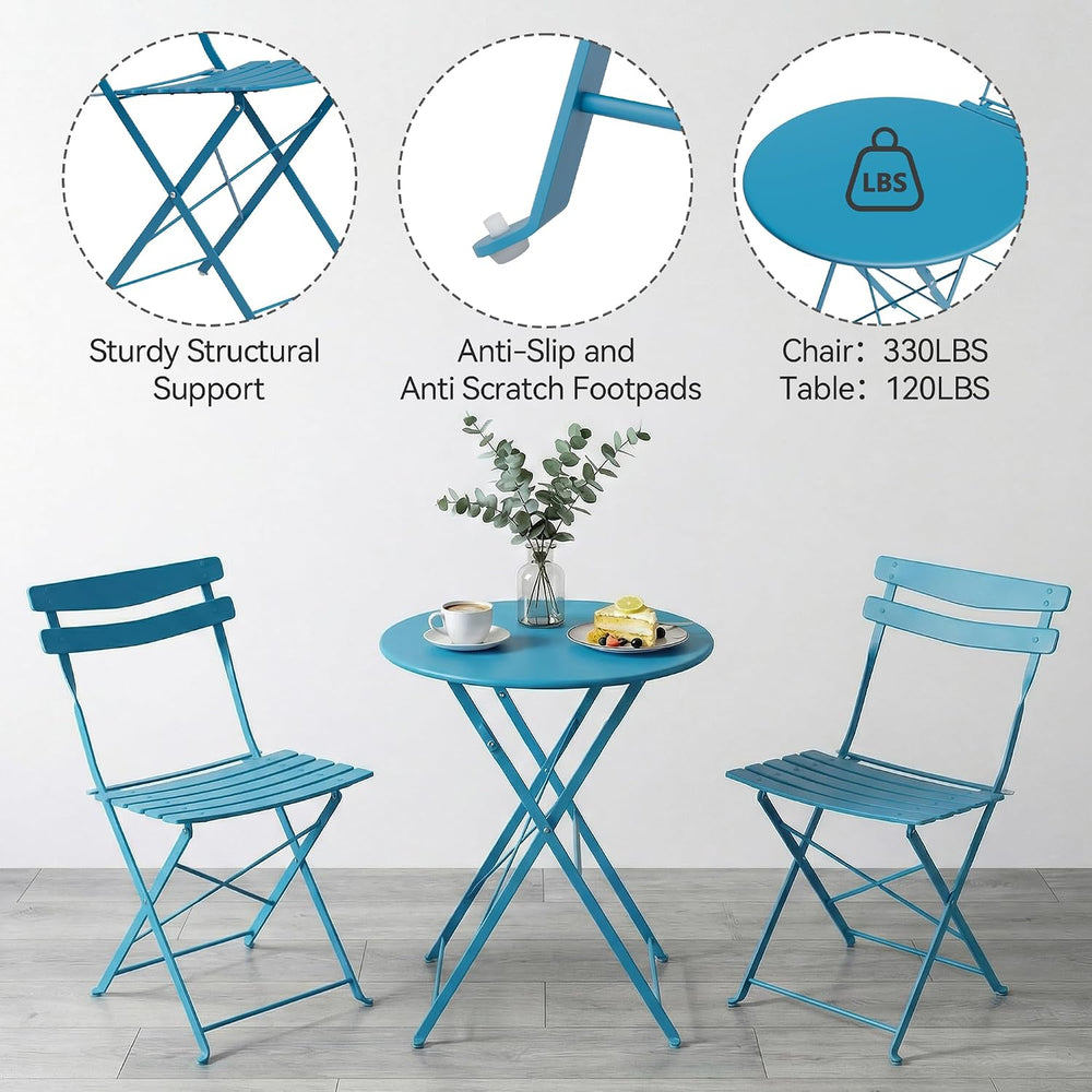 IDEALHOUSE Folding Bistro Table and Chairs Set of 2, Peacock Blue