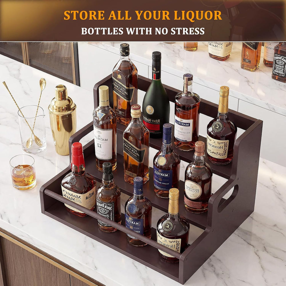 Bamboo Liquor Bottle Display Shelf, 3 Tier Coffee Syrup Rack Organizer, Count...