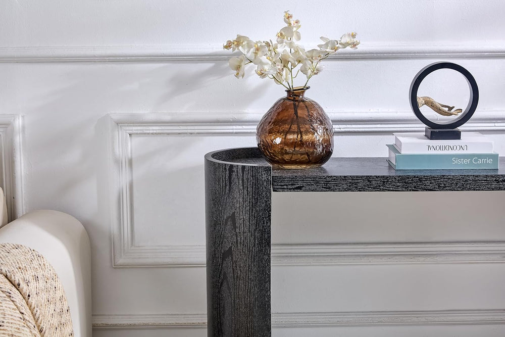 Black Curved Foyer Table Black Wood Grain Entrance Small Space Living Room So...