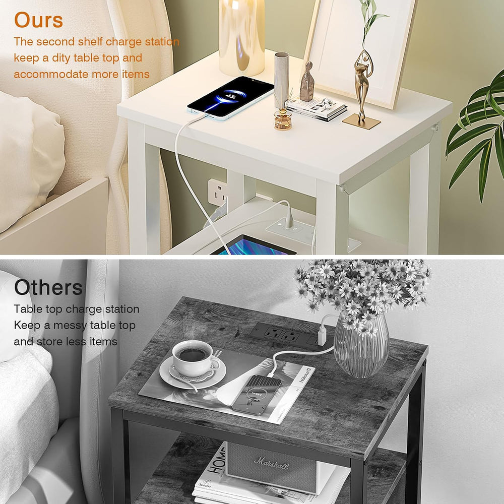 VECELO Modern Nightstands with Charging Station,Side End Table Night Stand wi...
