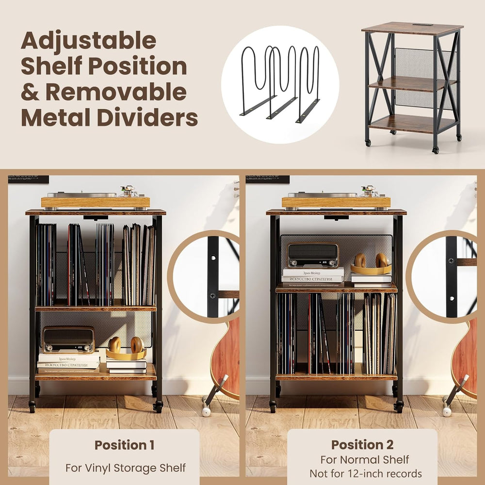 Giantex Record Player Stand with Charging Station, Turntable Stand with Recor...