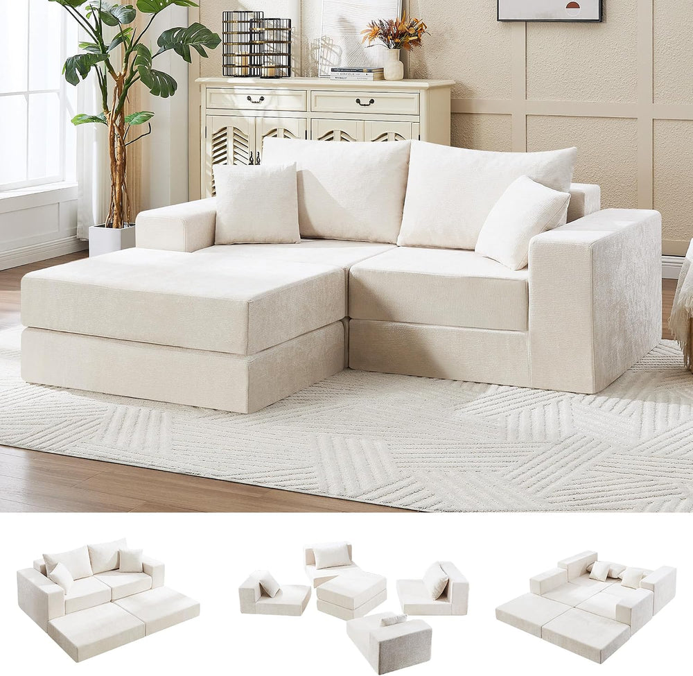 79" Cloud Loveseat Sofa Couch, Modular Foldable Floor Sofa with Ottoman,...