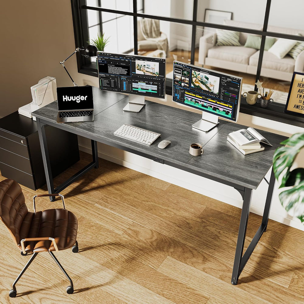 Huuger Computer Gaming Desk, 63 Inch Office Desk with Storage, Writing Work S...