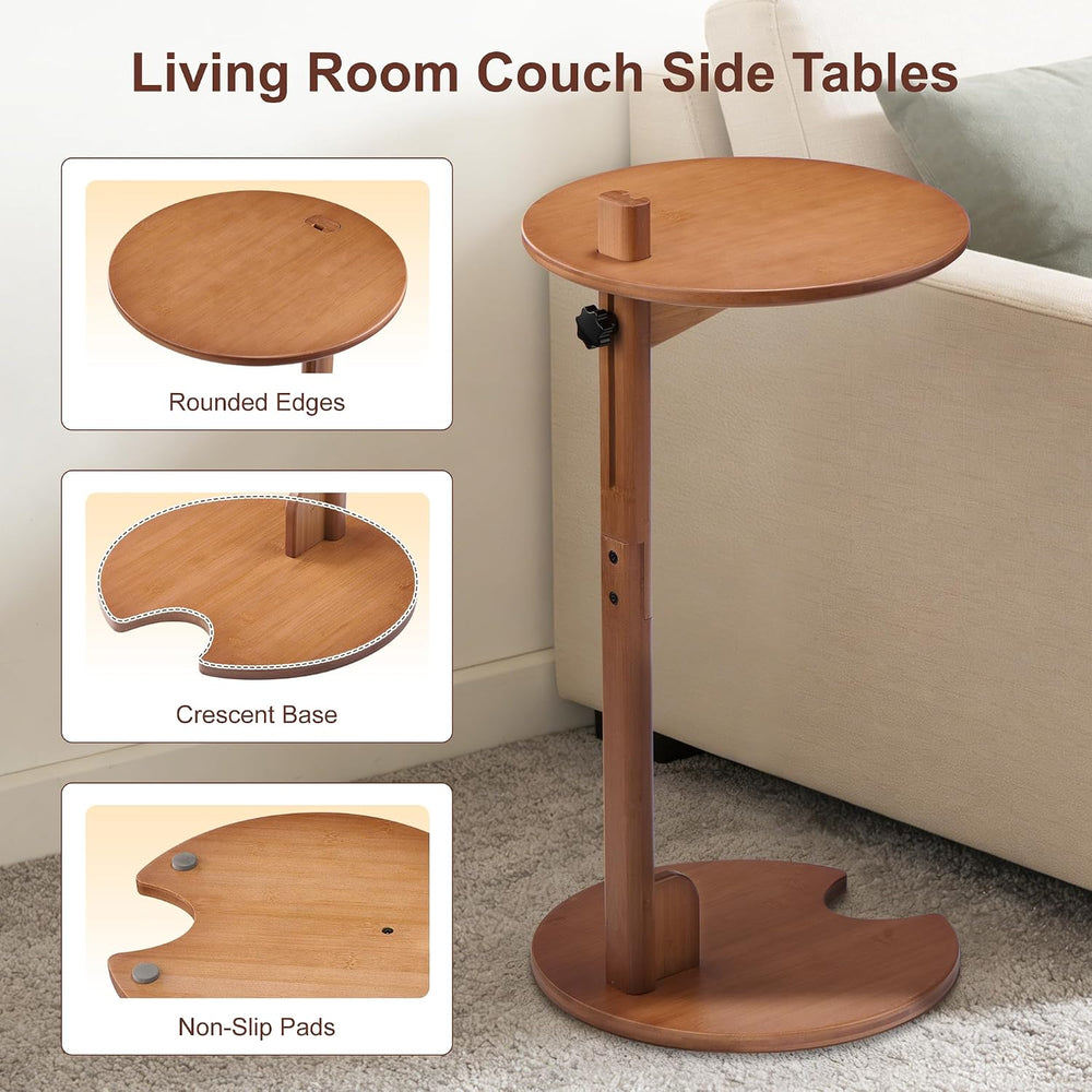 18–26" Height Adjustable Bamboo C-Shaped Side End Table for Sofa | Slide...