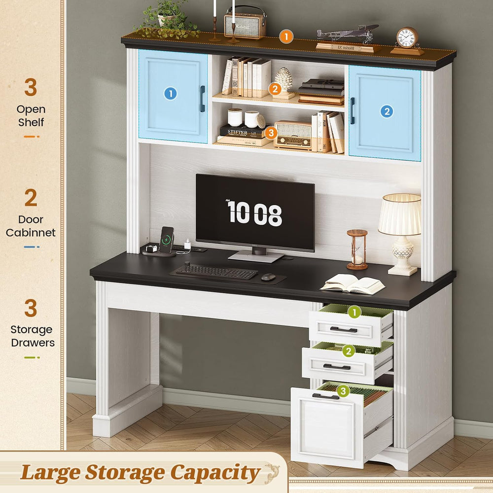 SEDETA Farmhouse Computer Desk with Hutch and 3 Drawers, 47.2" Executive...