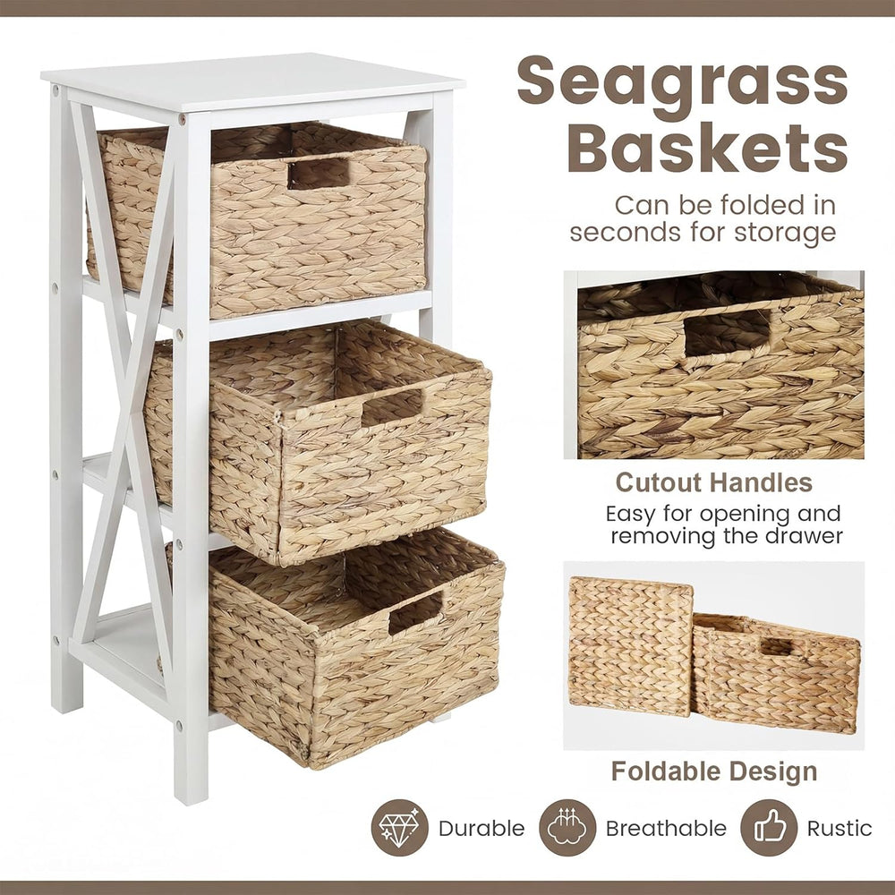 GOFLAME End Table with Wicker Drawers, Sofa Side Table with 3 Baskets, Rubber...