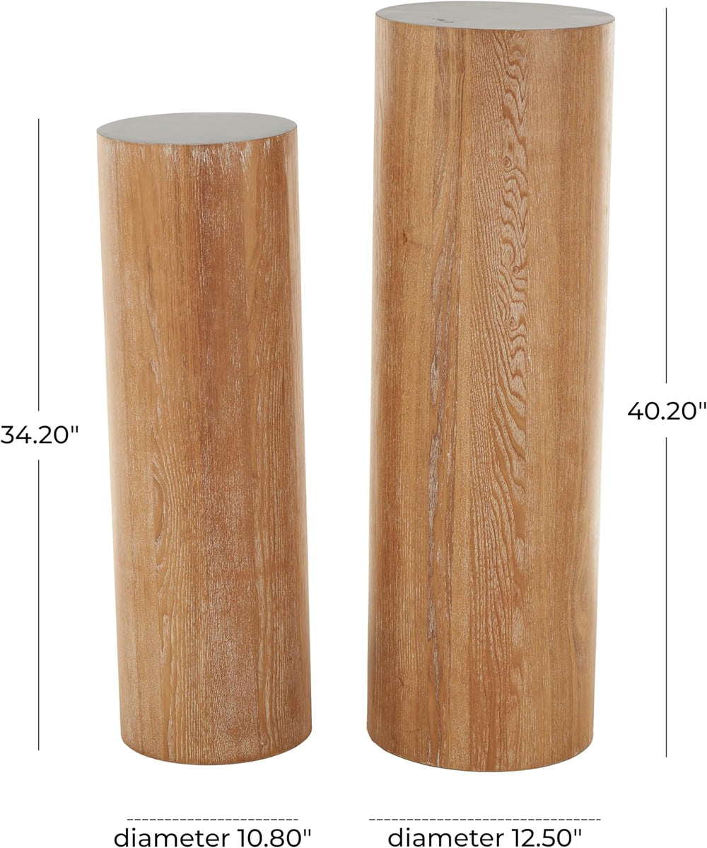 deco 79 Wood Pedestal Table, Set of 2 Table 40", 34" H, Brown | Sid...