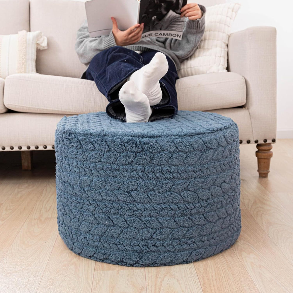 Round Pouf Ottoman Footstool 20x14In Ottoman Footrest for Couch Misty Blue | ...