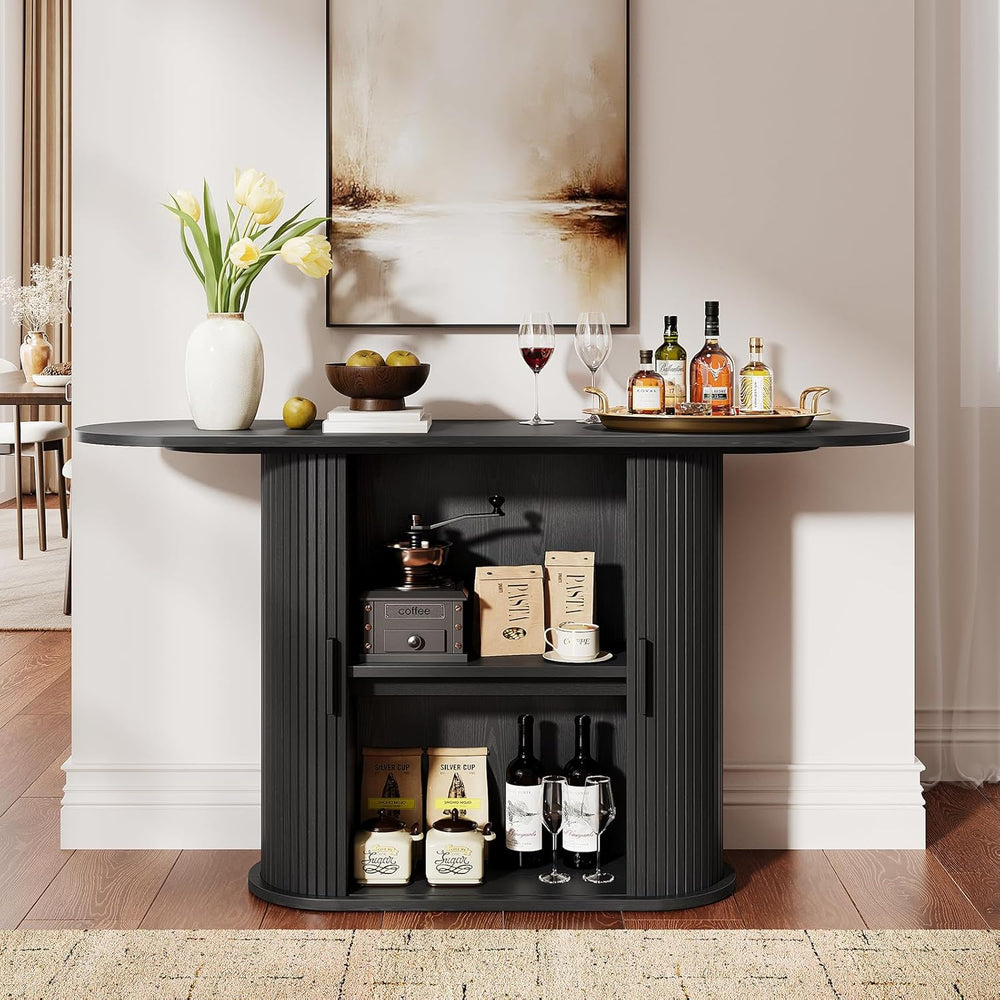 55 Inch Console Table with Storage, Fluted Entryway Tables with Sliding Doors...
