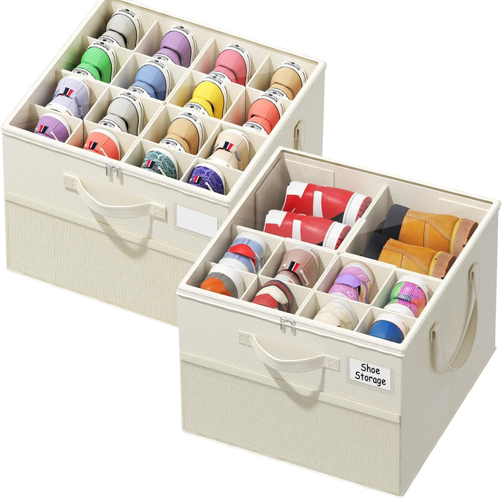 Plus Size 2 Pack Shoe Organizer for Closet, Foldable Shoe Storage Box | 16–24...