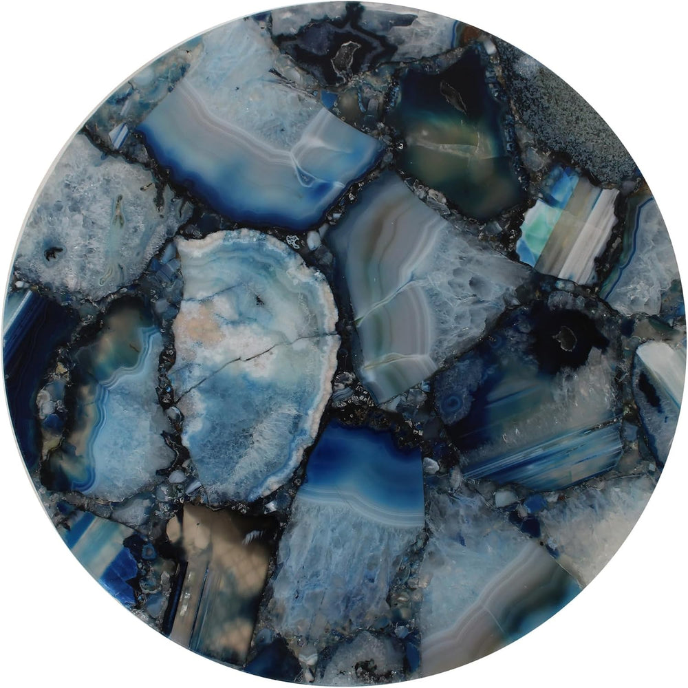 East at Main Blue Agate Drink Table, Small Round Pedestal Side Table | 10-inc...