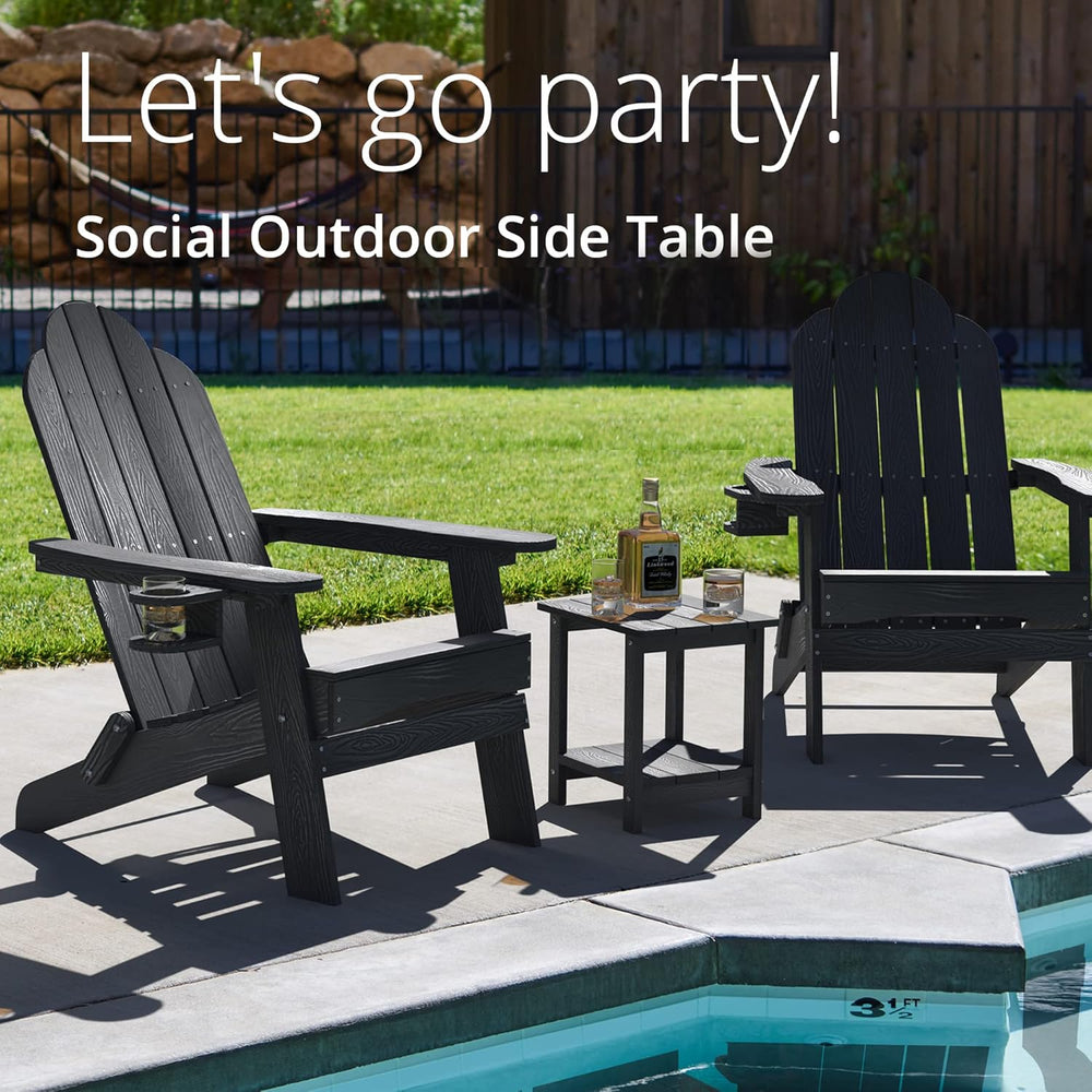 LUE BONA Outdoor Side Table, 2-Tier HDPS Small Patio Table, Black | 2-Tier Sh...