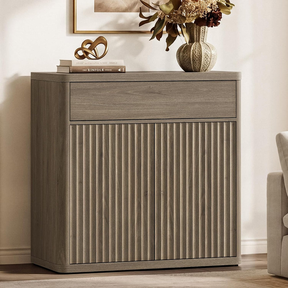 SICOTAS Buffet Cabinet with Storage - Accent Fluted Storage Cabinet with 2 Do...