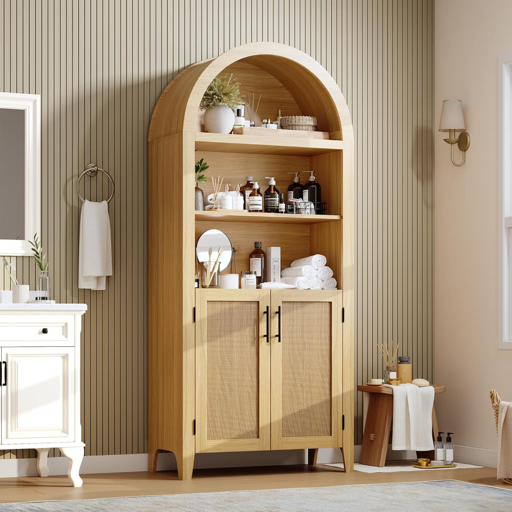 IDEALHOUSE Arched Kitchen Pantry Cabinet with Doors - 5-Tier Open Display She...