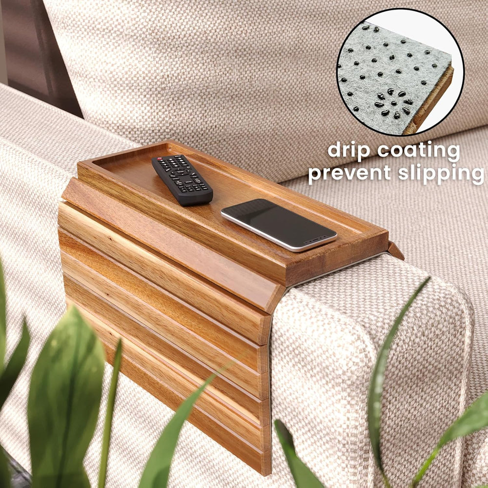 Sofa Arm Tray,Acacia Wood Folding Couch Arm Tray,Sofa Armrest Trays with Anti...