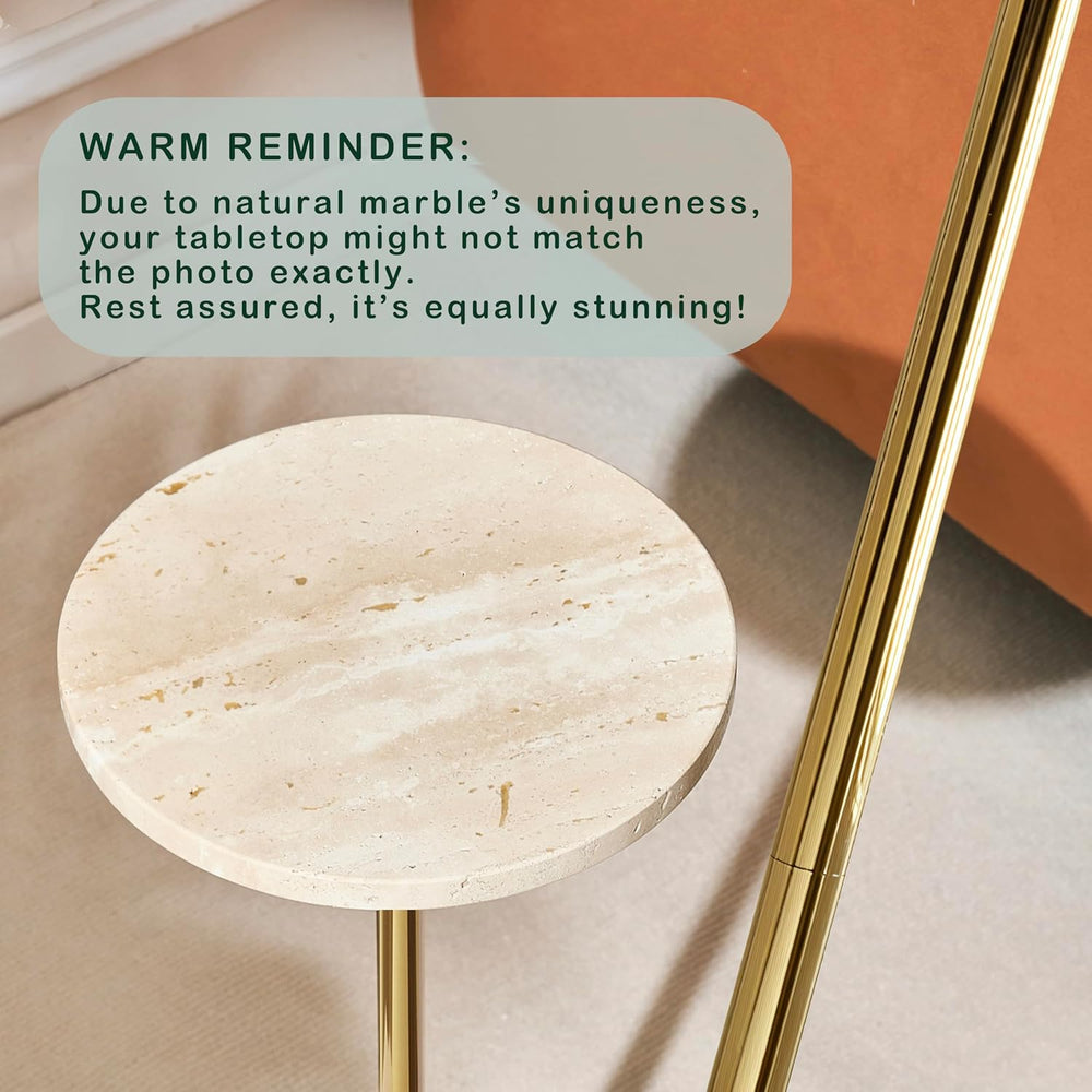 Premium Small Round Natural Marble Pedestal Side Table, End Table, Mini Drink...