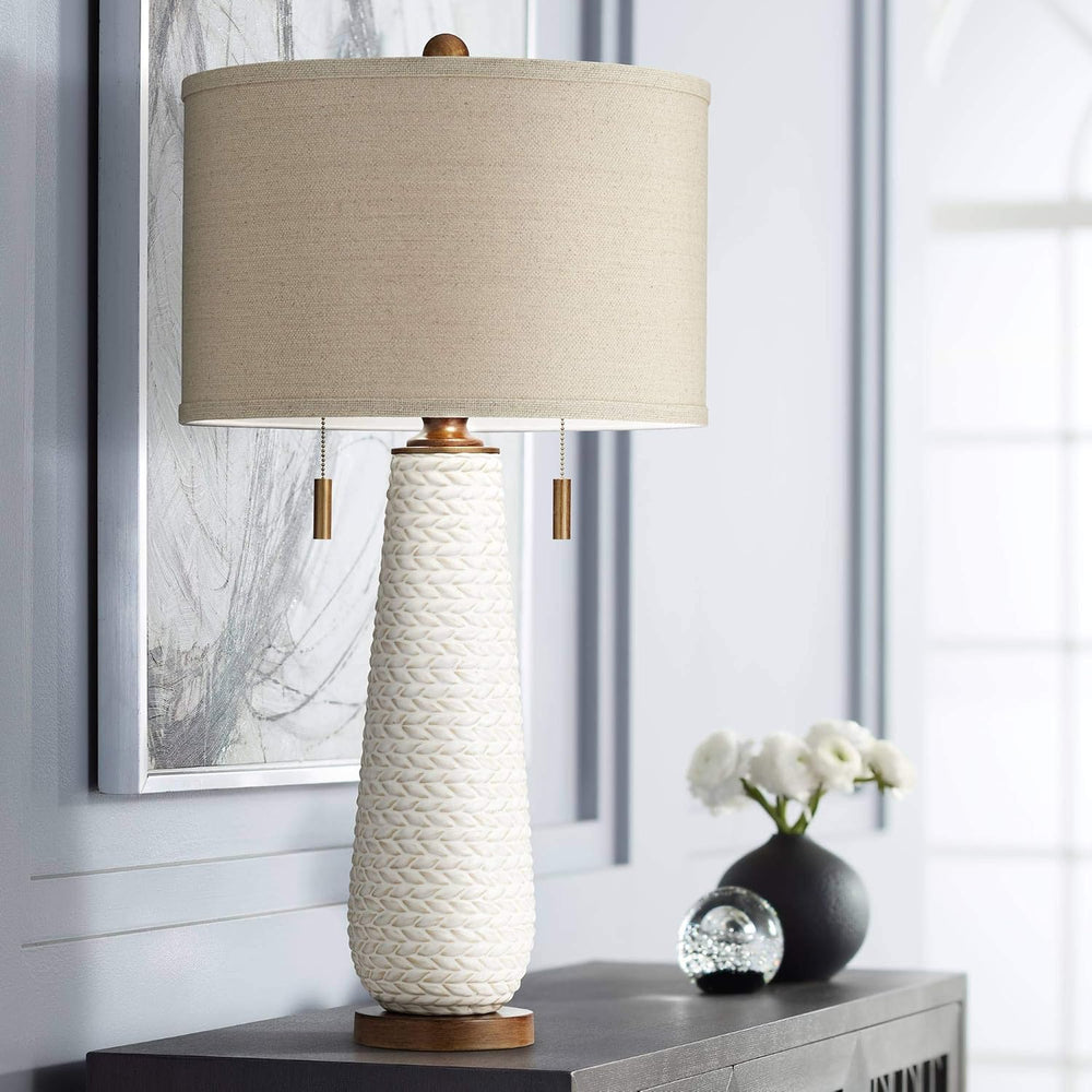 Kingston 32 3/4" Large Table Lamp Pull Chain White Ceramic Grooved