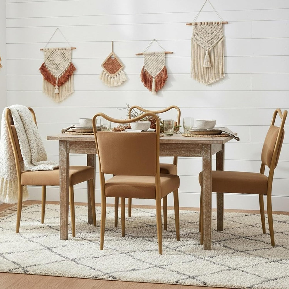 Velvet Dining Chairs Set of 4, Upholstered Dining Chairs with Wood Grained Me...
