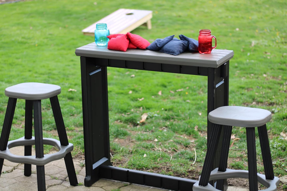 Single Bar Set Includes 2 Barstools Deep Grey Top & Black Base Ideal for ...