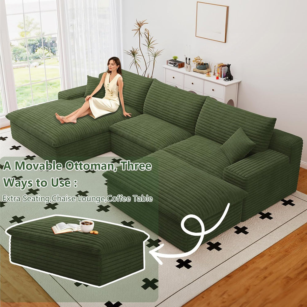 107" Cloud Couch Modular Sectional Sofa for Living Room, U-Shape Couch w...
