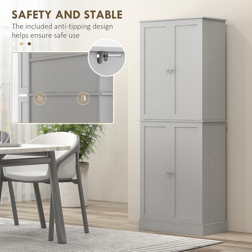 HOMCOM 65" Kitchen Pantry Storage Cabinet 16 Door Shelves Gray | Freesta...