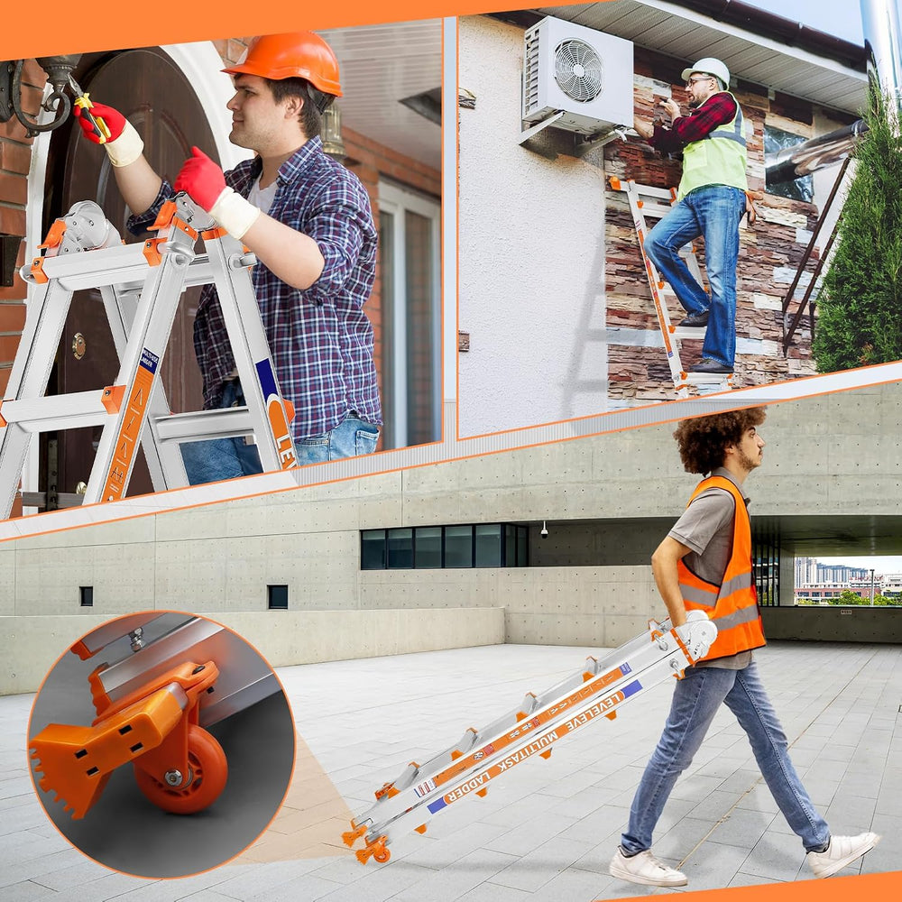 LEVELEVE 11FT Multi Position Ladder,A Frame 3 Step Ladder with Stabilizer Bar...