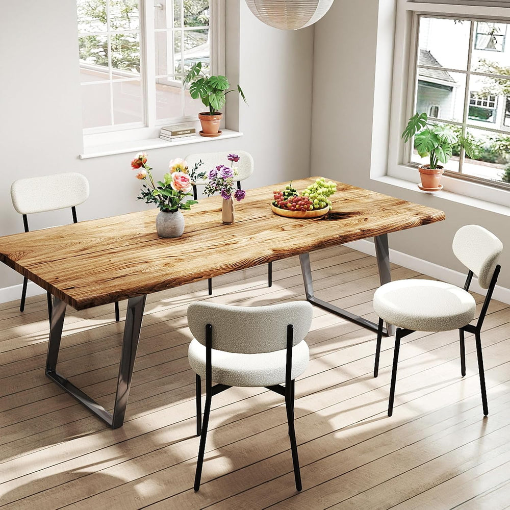 KROFEM Set of 4 Boucle Fabric Dining Chairs,White | Mid Century Modern Design...
