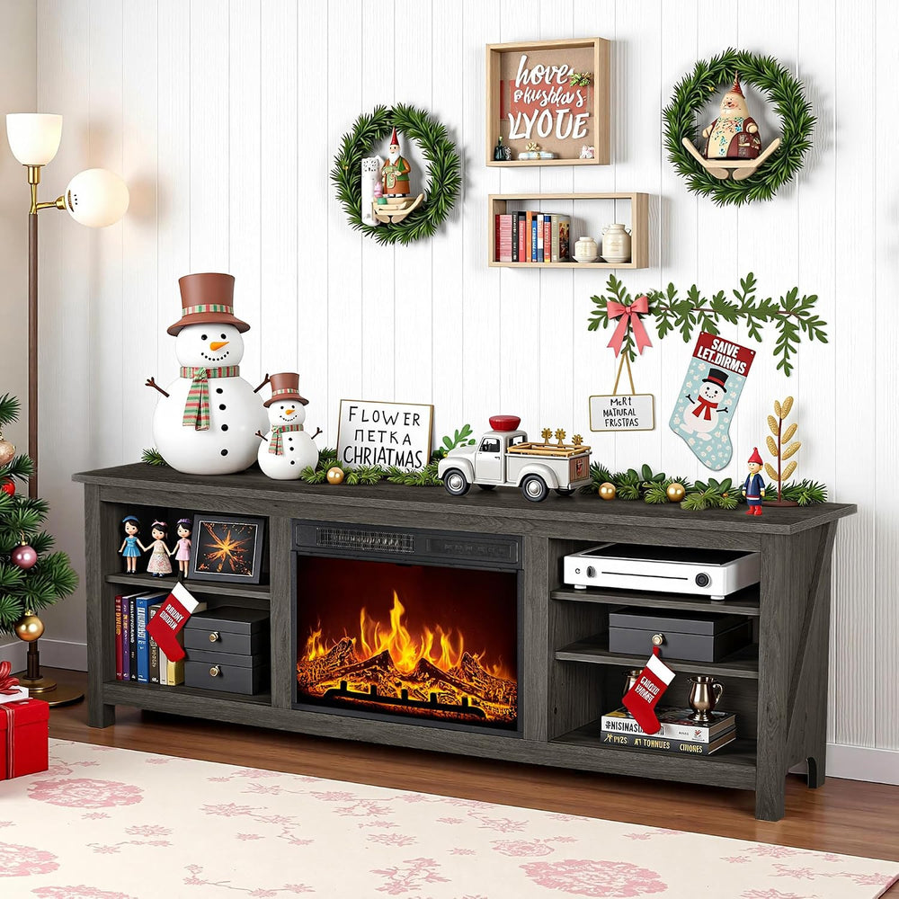 AMERLIFE 70" Fireplace TV Stand with 23" Electric Fireplace for 80&...
