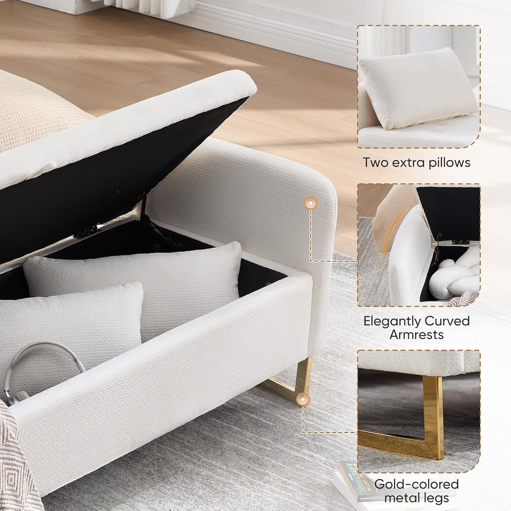 Storage Bench for Bedroom, 65 Inch End of Bed Storage Bench Cream | Chenille ...
