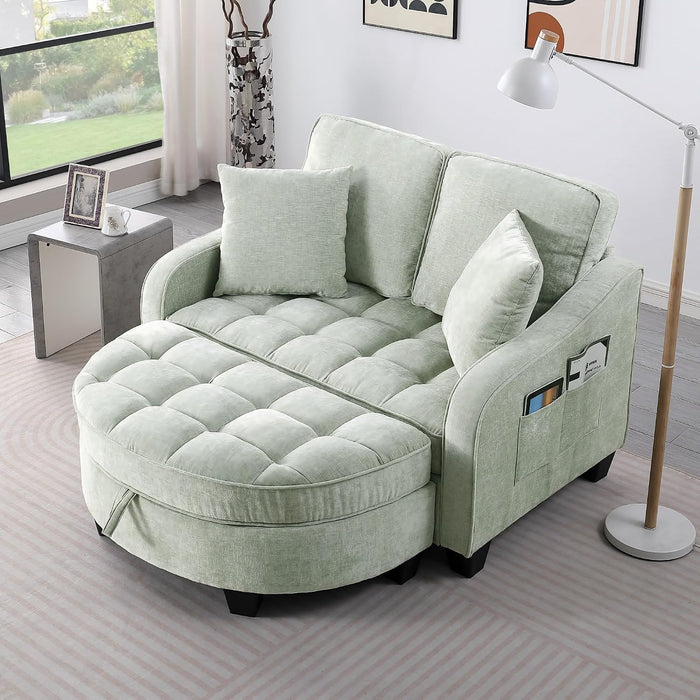 Two-Seater Sofa, Ergonomic and Backrest Design, Ottoman with Storage, Includes 2 Cushions, Double Sofa Chaise Longue, Crafted from Soft Corduroy Fabric, Suitable for Living Room and Bedroom,Cyan
