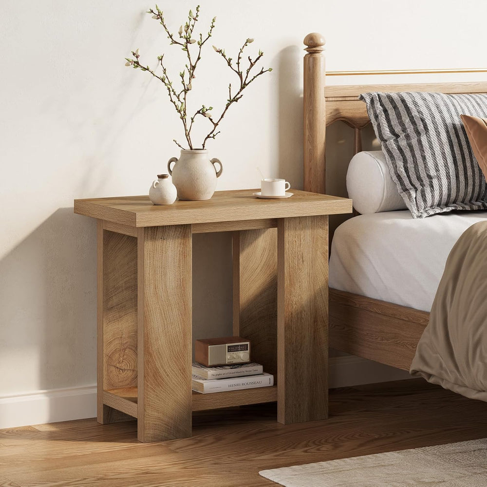 LITTLE TREE 2-Tier Side Table, Farmhouse End Table with Storage Shelves, Smal...