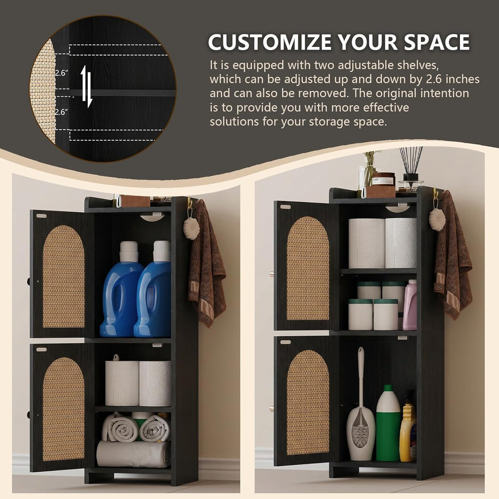 Arbuxzuy Rattan Bathroom Storage Cabinet with 2 Doors and Adjustable Shelf