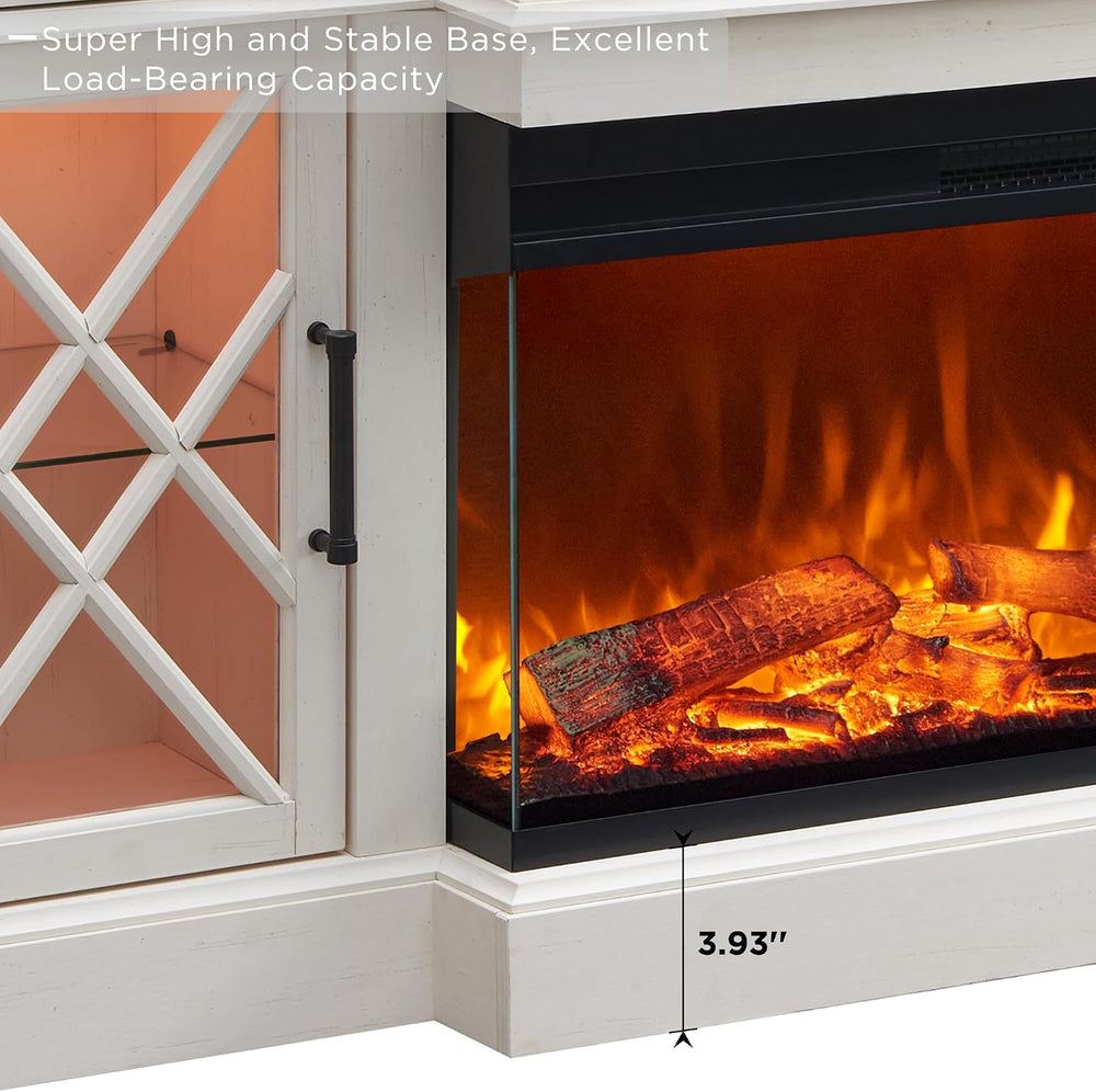 OKD Farmhouse TV Stand with Fireplace, 70'' Entertainment Center Stan...