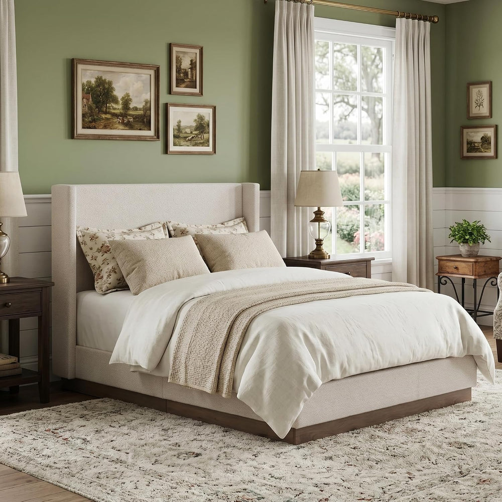 53" Majestic Wingback Bed Frame Queen - Premium Cream White Boucle Uphol...
