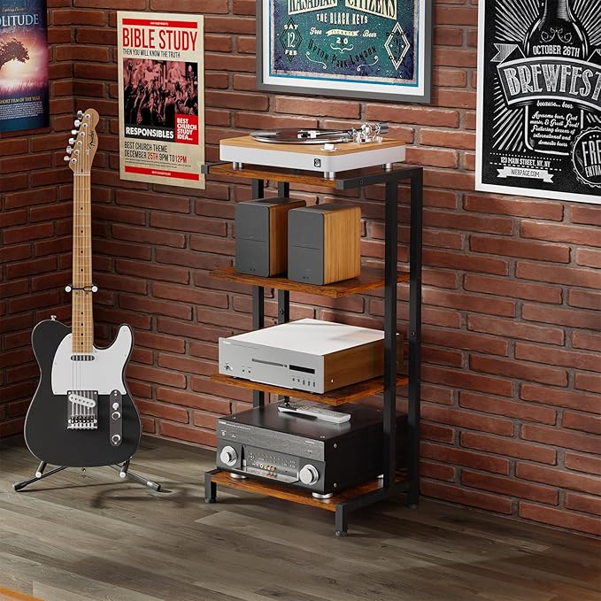 X-cosrack 16.5" Small 4-Tier AV Media Stand,Narrow Version Wooden Corner...