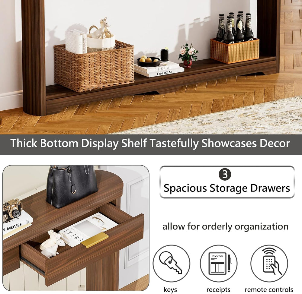 70'' Long Console Table with 3 Drawers, Fluted Entrytable Table with ...