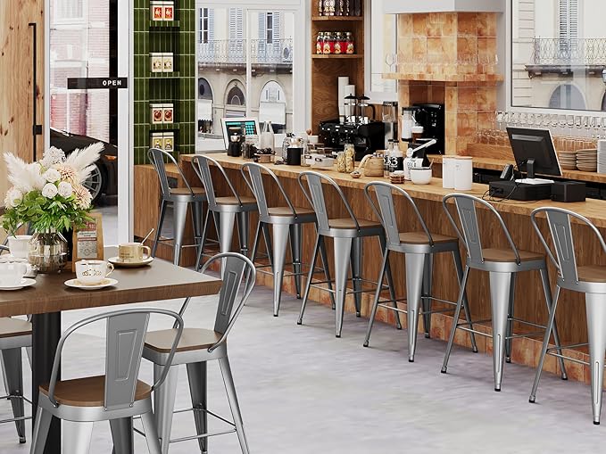 Andeworld Metal Bar Stools Set of 4, 26 inch Counter Height Barstools with Ba...