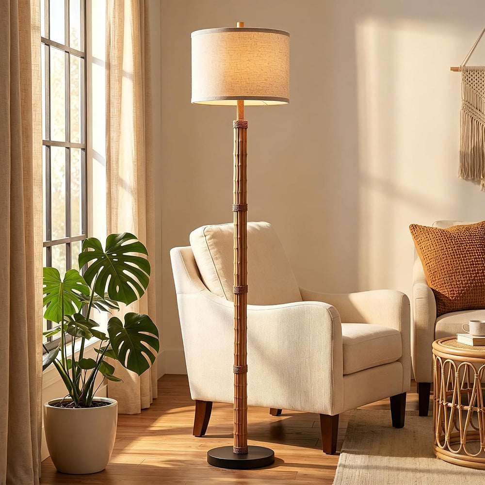 AIEAMPDO 63'' Rustic Floor Lamp for Living Room with Resin Faux Bambo...