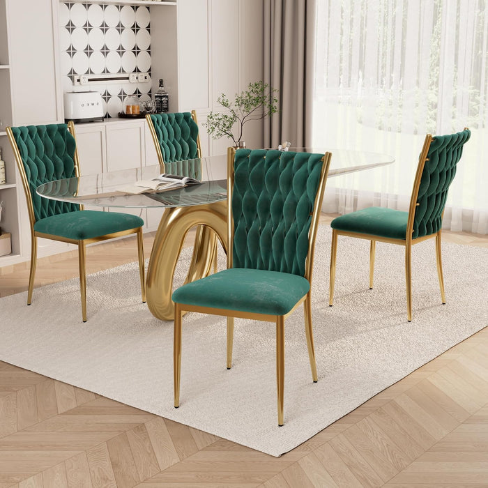 Green Velvet Dining Chairs Set of 4, Modern Upholstered Kitchen Chairs