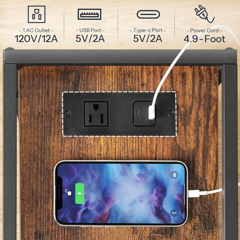 HOOBRO End Table, Rolling Narrow Side Table with Charging Station, with Adjus...
