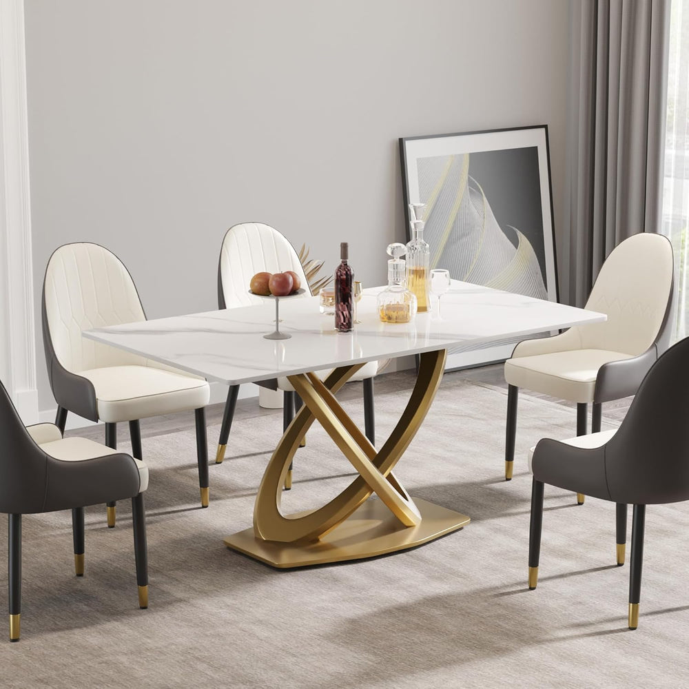 Montary Artificial Marble Dining Table, Modern 63”Sintered Stone Dining Table...